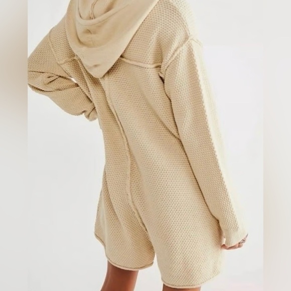 Free People Ryleigh Hailee Sweater Beach Romper Onesie Hooded Neutral Cream - Picture 4 of 9